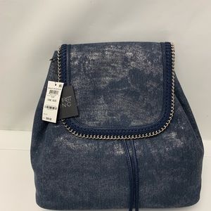 INC Bailie Metallic Denim Backpack BlueSilver Tone